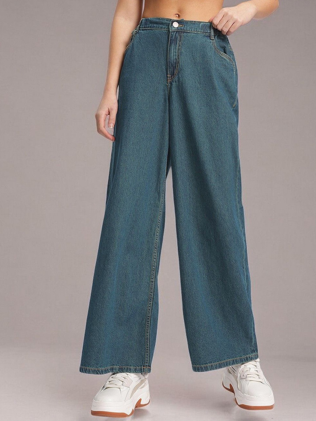 

Mast & Harbour Women Flared High-Rise Cotton Jeans, Blue