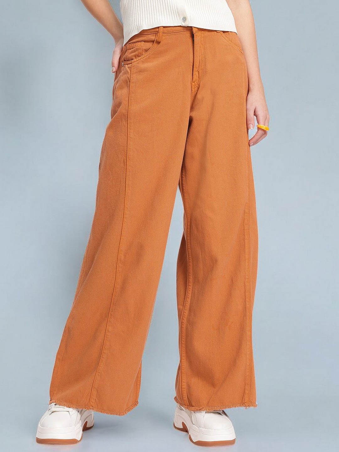 

Mast & Harbour Women Relaxed Fit Cotton Jeans, Orange