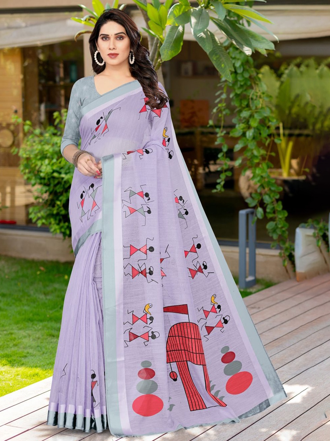 

KALINI Warli Printed Saree, Lavender