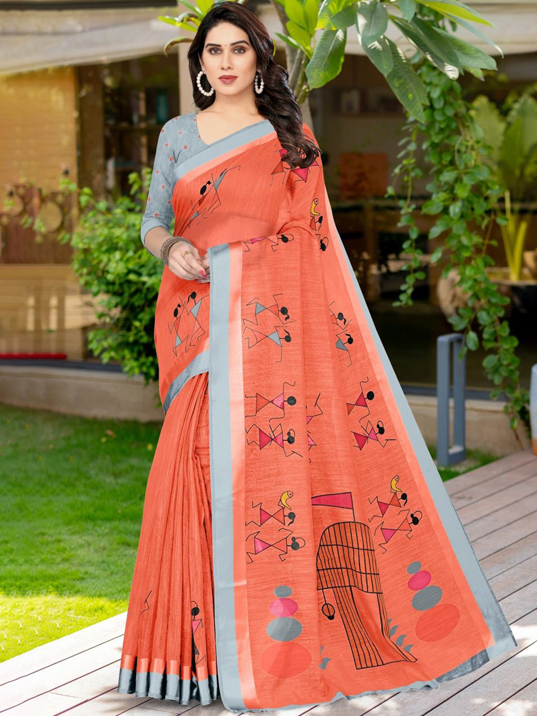 

KALINI Warli Printed Saree, Orange