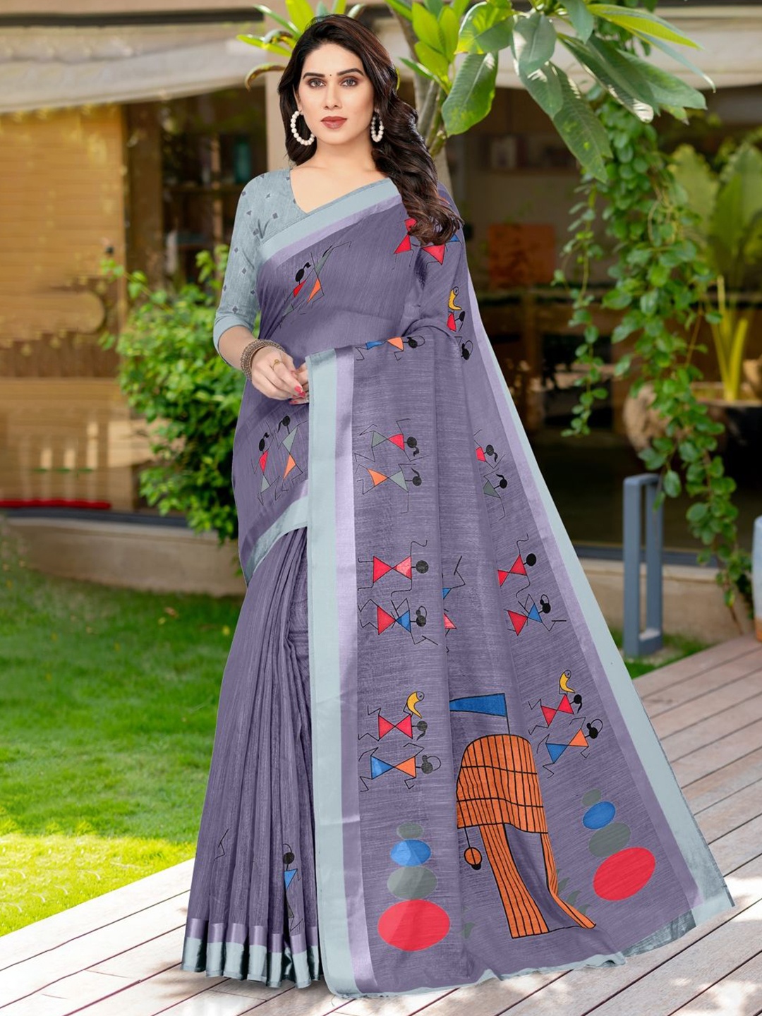 

KALINI Warli Printed Saree, Purple