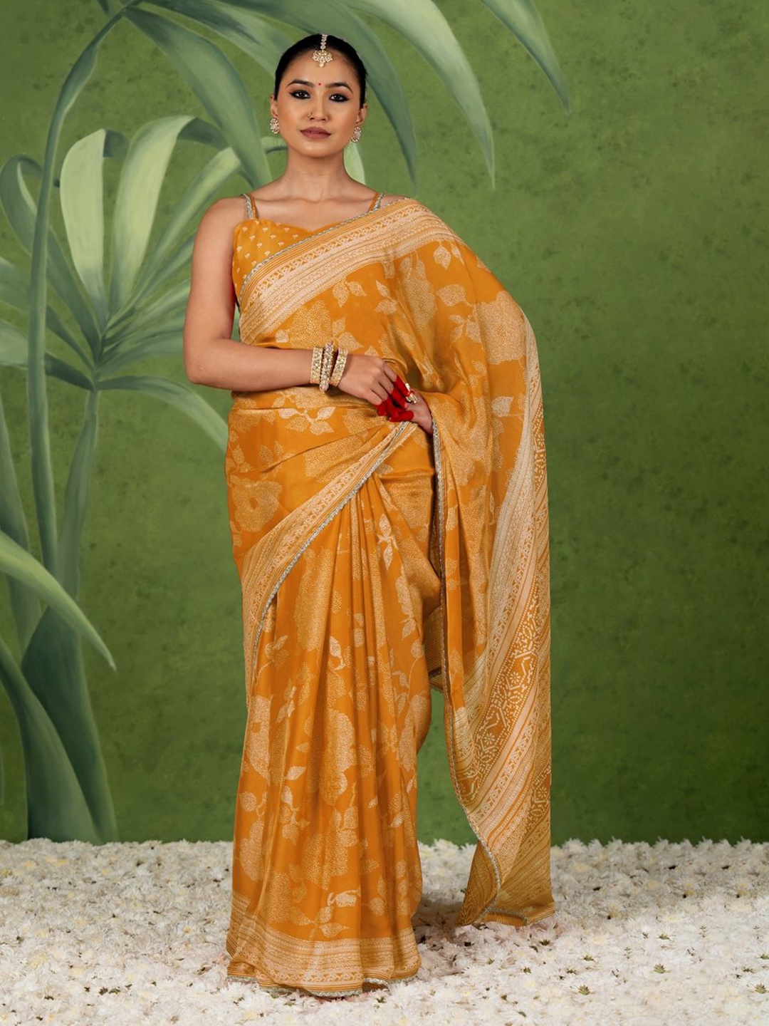 

KALINI Floral Printed Saree, Mustard