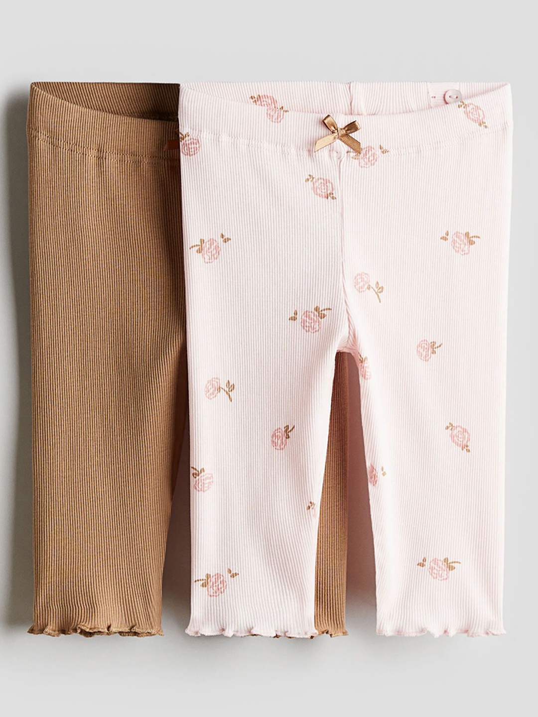 

H&M 2-Pack Ribbed Cotton Leggings, Pink