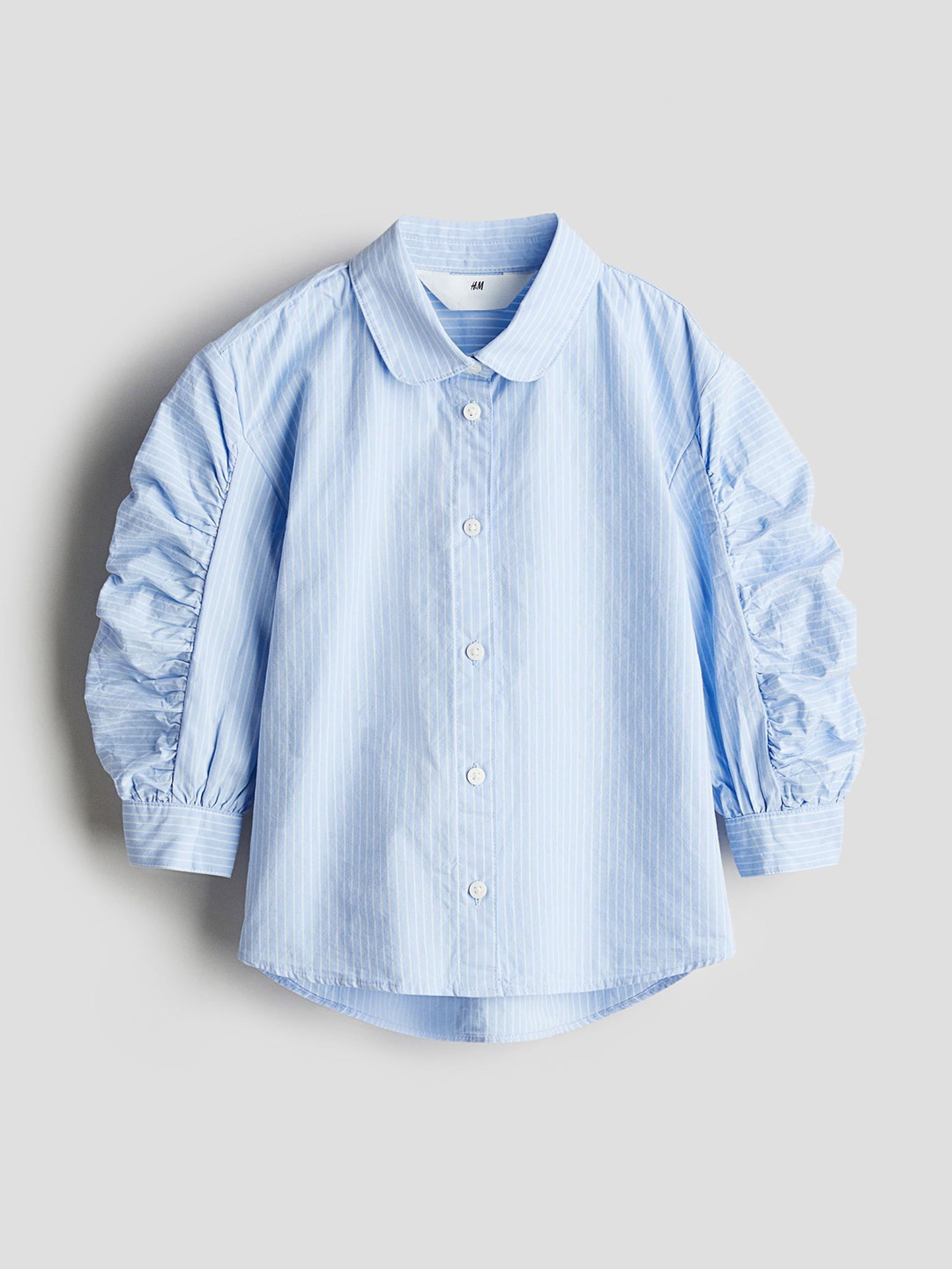 

H&M Balloon-Sleeve Cotton Shirt, Blue