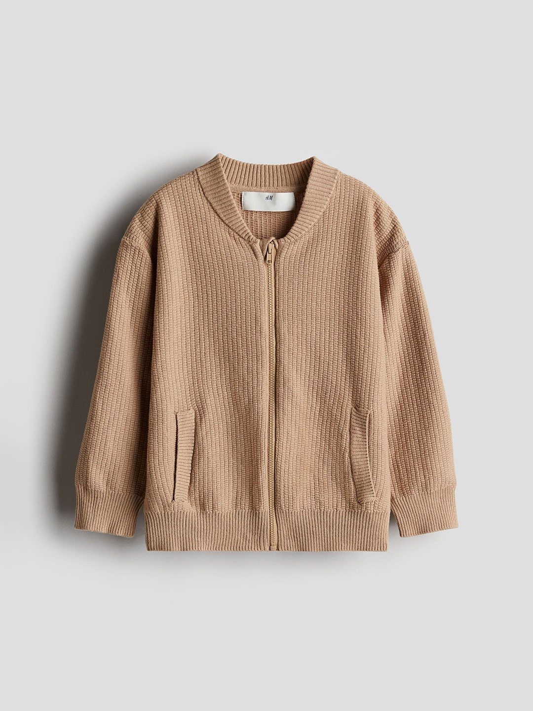 

H&M Knitted Zip-Through Cardigan, Beige