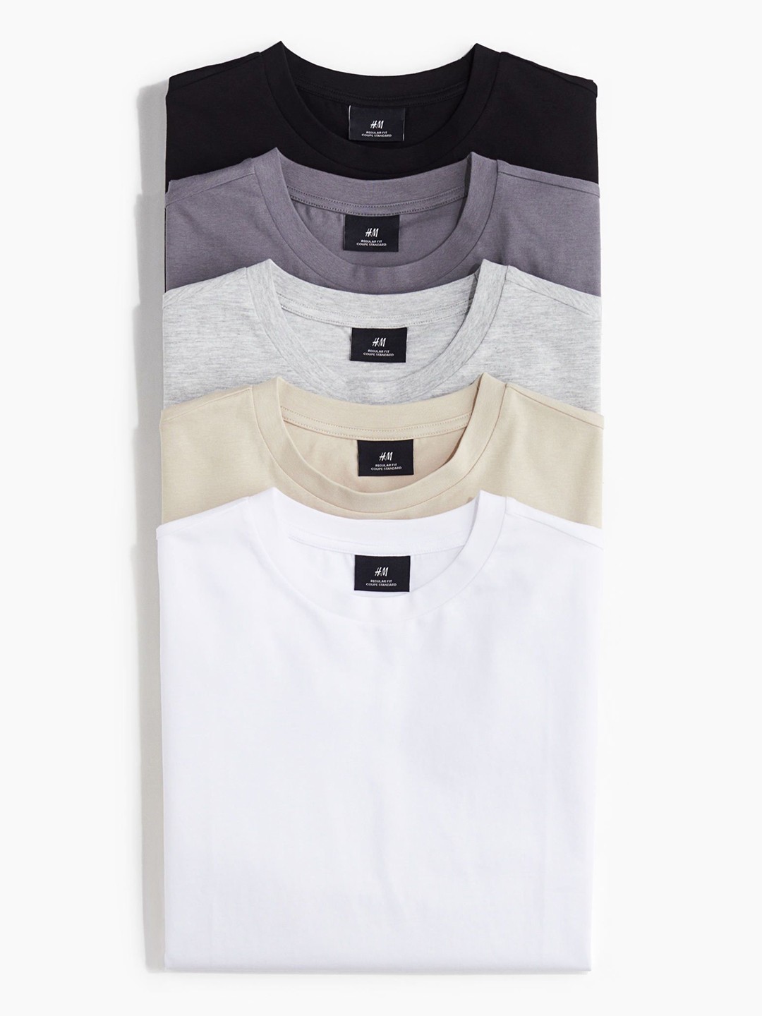 

H&M 5-Pack Regular Fit T-Shirts, Grey