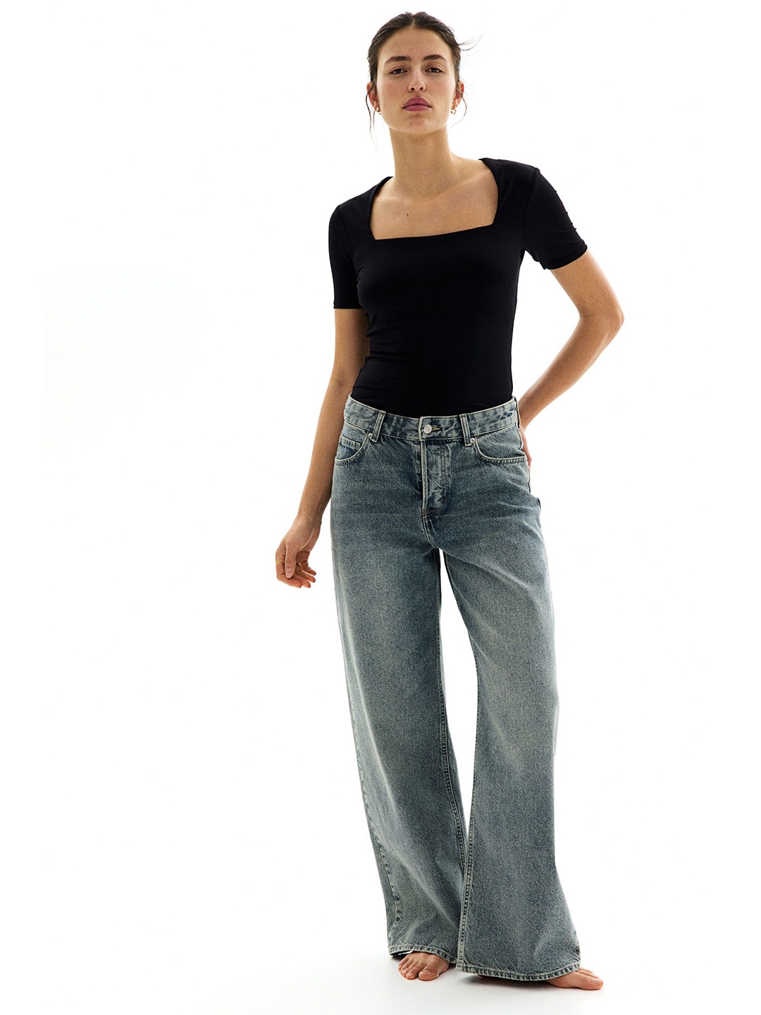 

H&M Square-Neck Top, Black