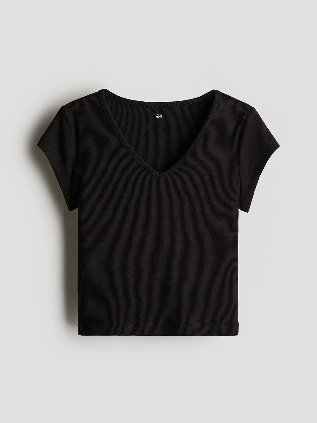 

H&M Ribbed Cotton Jersey Top, Black