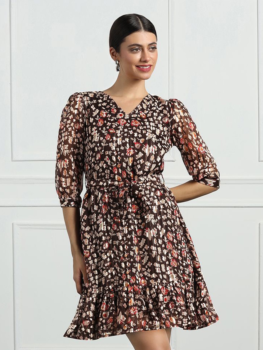 

Moda Rapido Women Floral Print Fit & Flare Dress, Brown