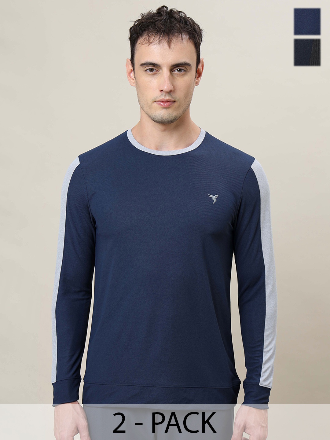 

Technosport Men Pack of 2 Colourblocked Antimicrobial Casual T-shirt, Navy blue