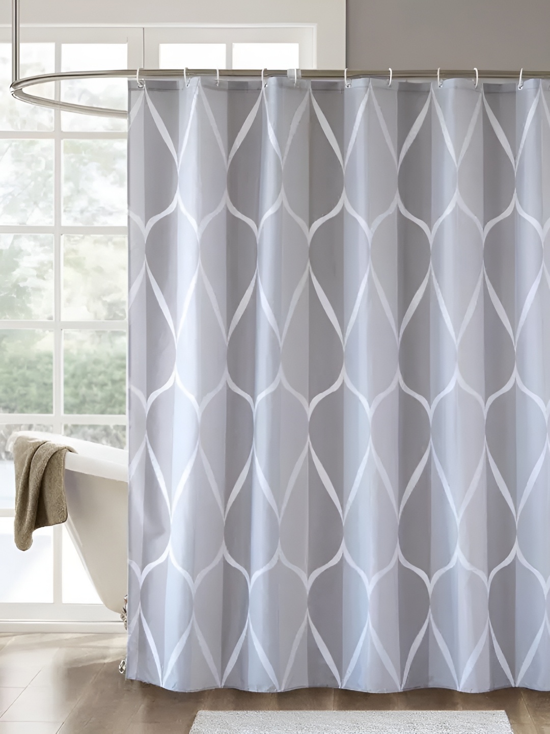

HomeCloud Grey & White Printed Waterproof Shower Curtain