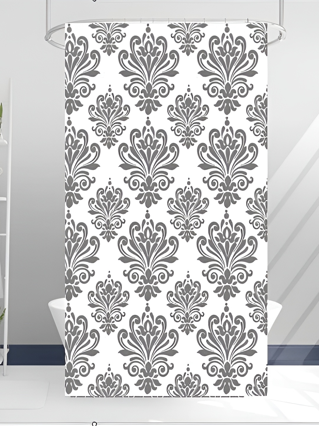 

HomeCloud White & Grey Printed Waterproof Shower Curtain