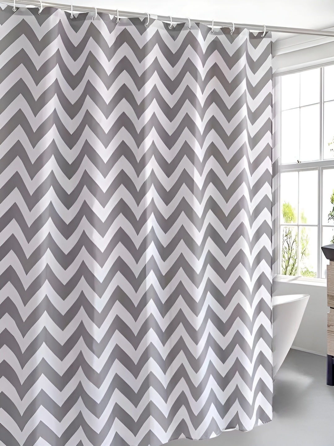 

HomeCloud White & Grey Printed Waterproof Shower Curtain