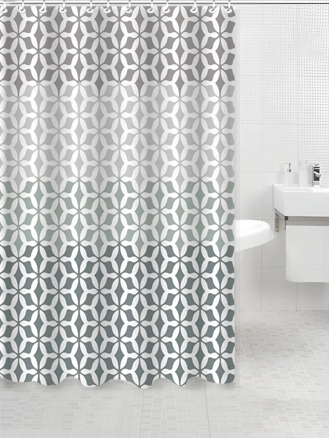 

HomeCloud White & Grey Printed Waterproof Shower Curtain