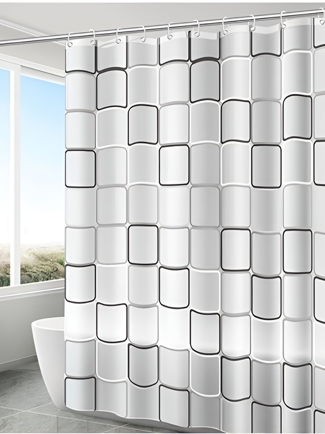 

HomeCloud White & Grey Printed Waterproof Shower Curtain