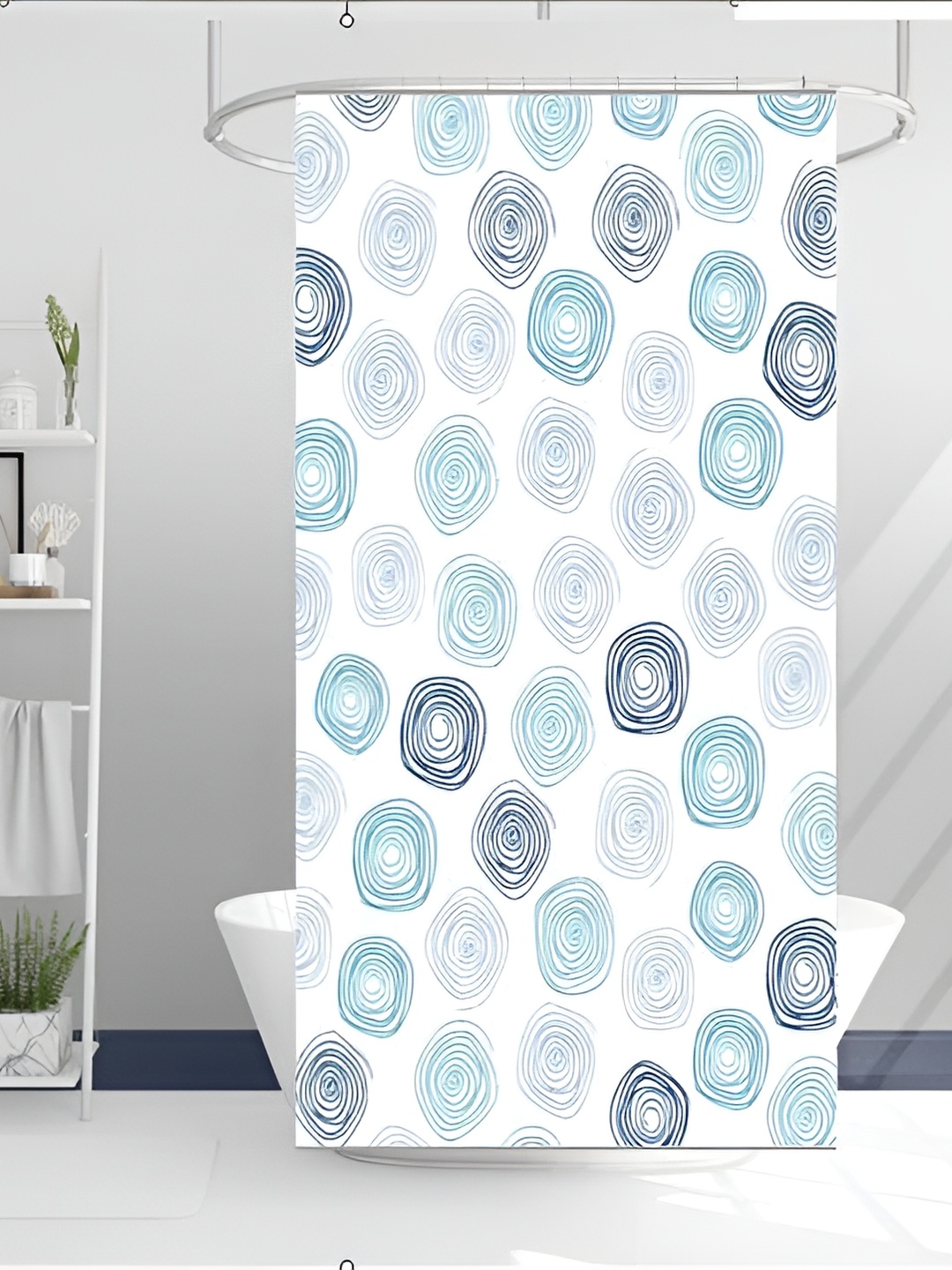 

HomeCloud White & Blue Printed Waterproof Shower Curtain