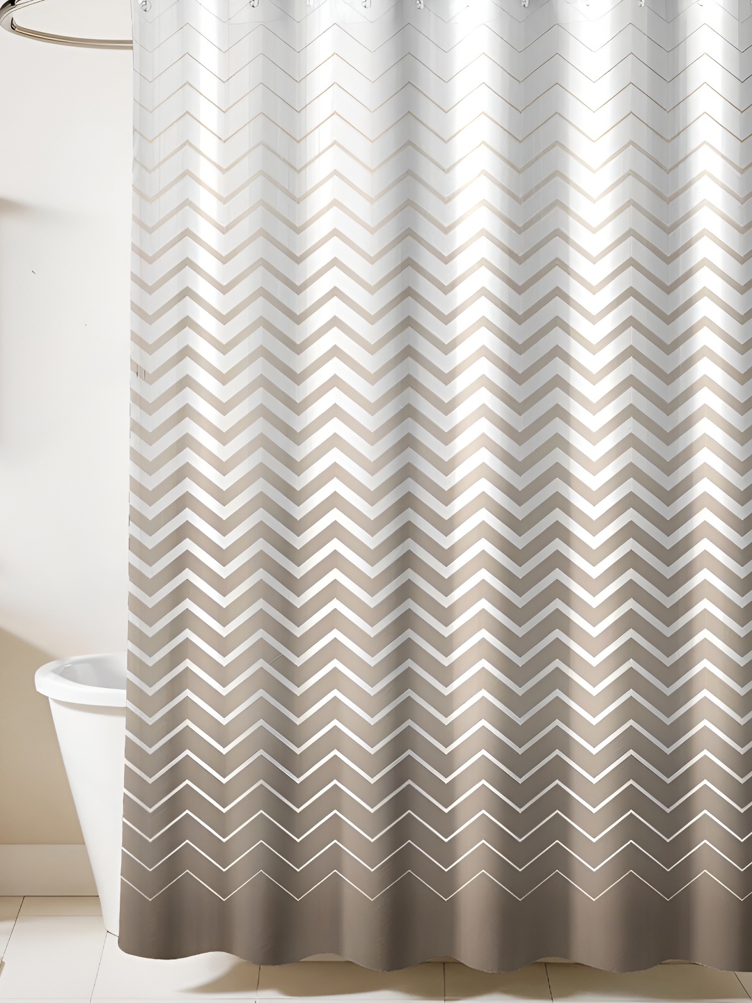 

HomeCloud Beige & White Printed Waterproof Shower Curtain