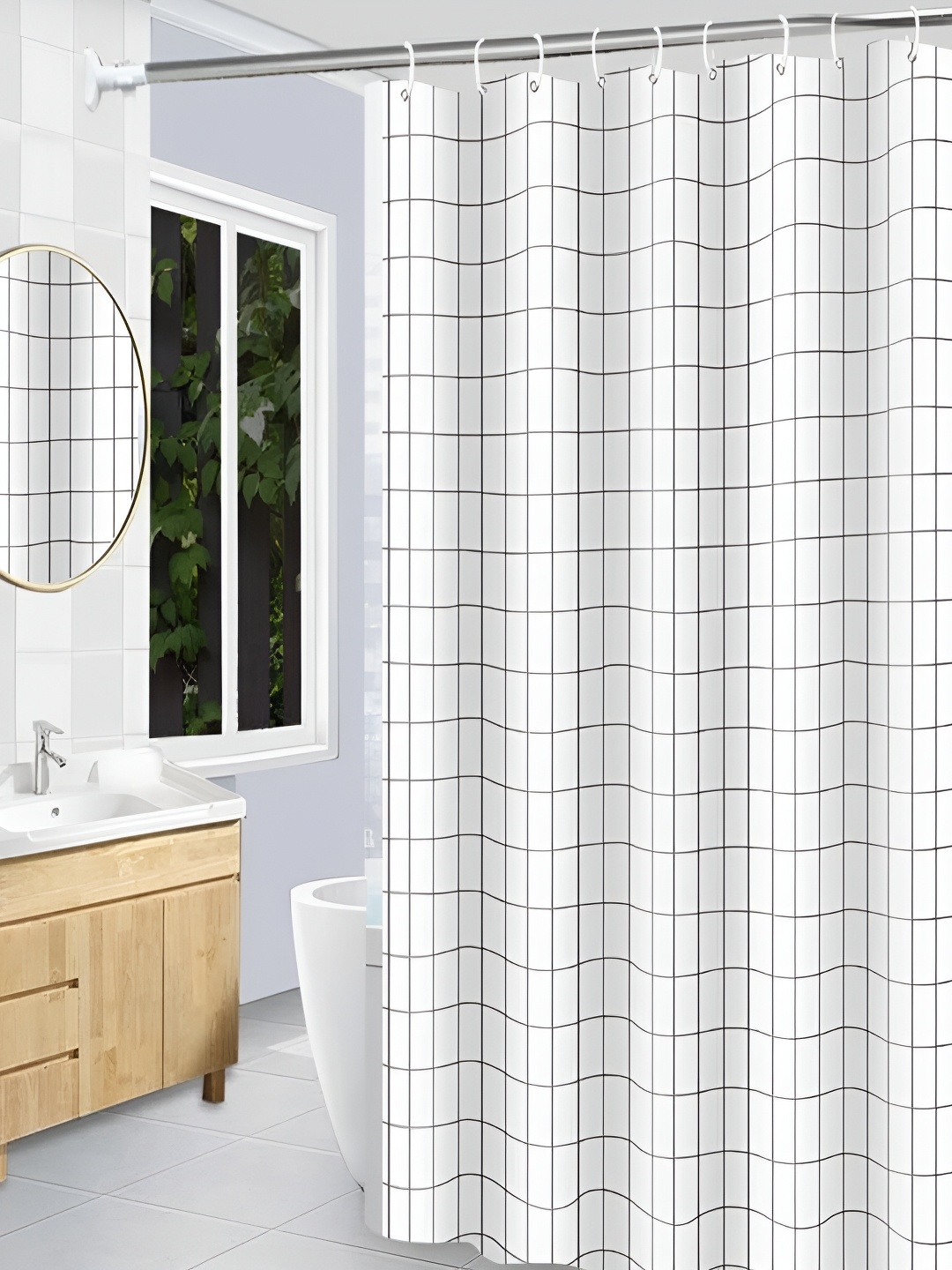 

HomeCloud White & Black Checked Waterproof Shower Curtain