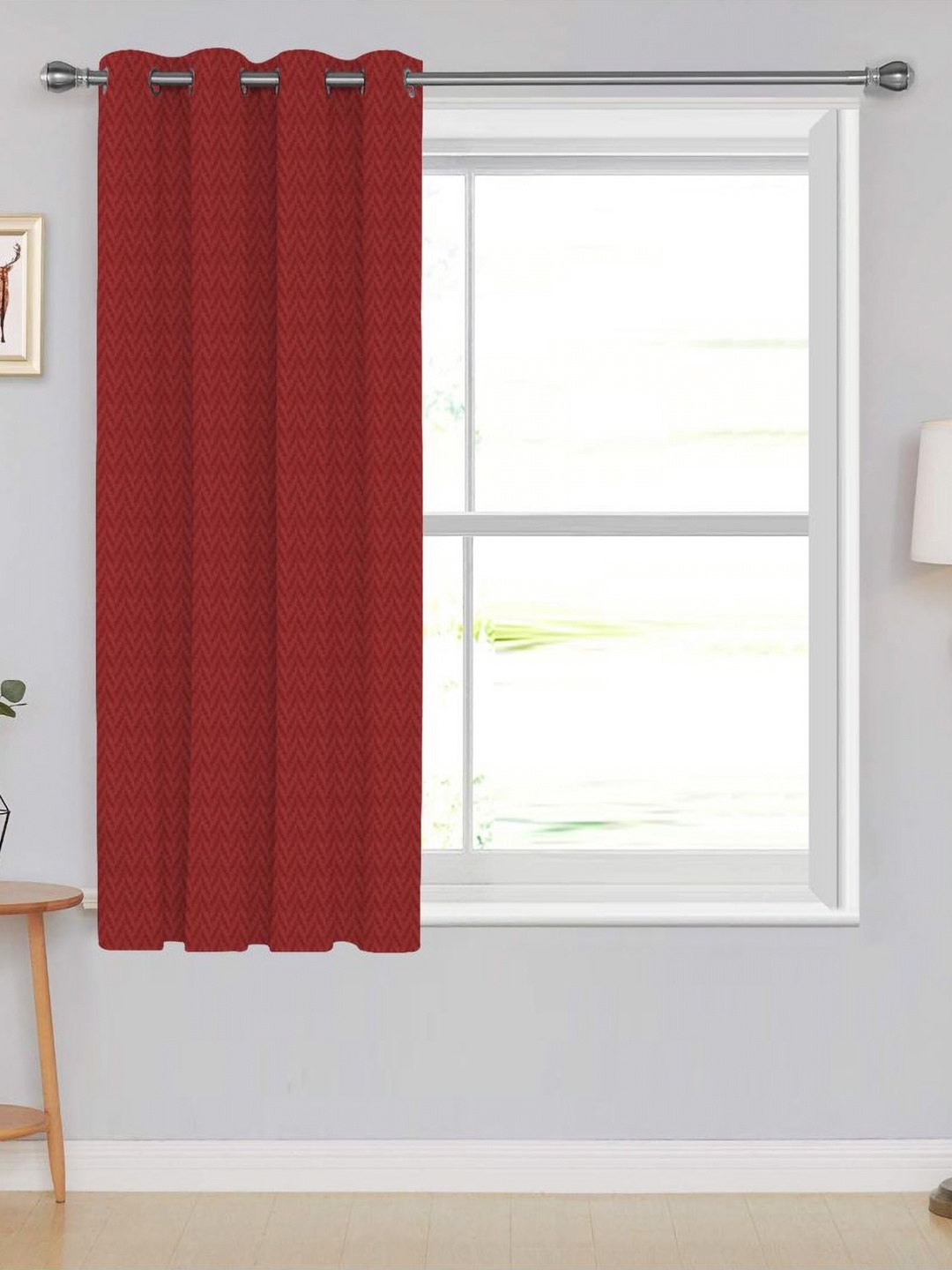 

Divine Casa Maroon Chevron Printed Black Out Window Curtain