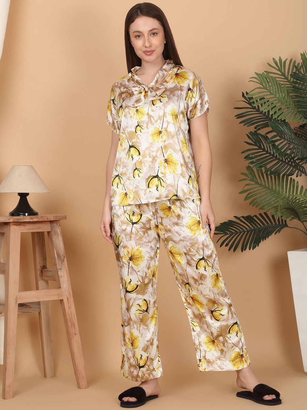 

Sweet Dreams Women Floral Printed Night suit, Yellow