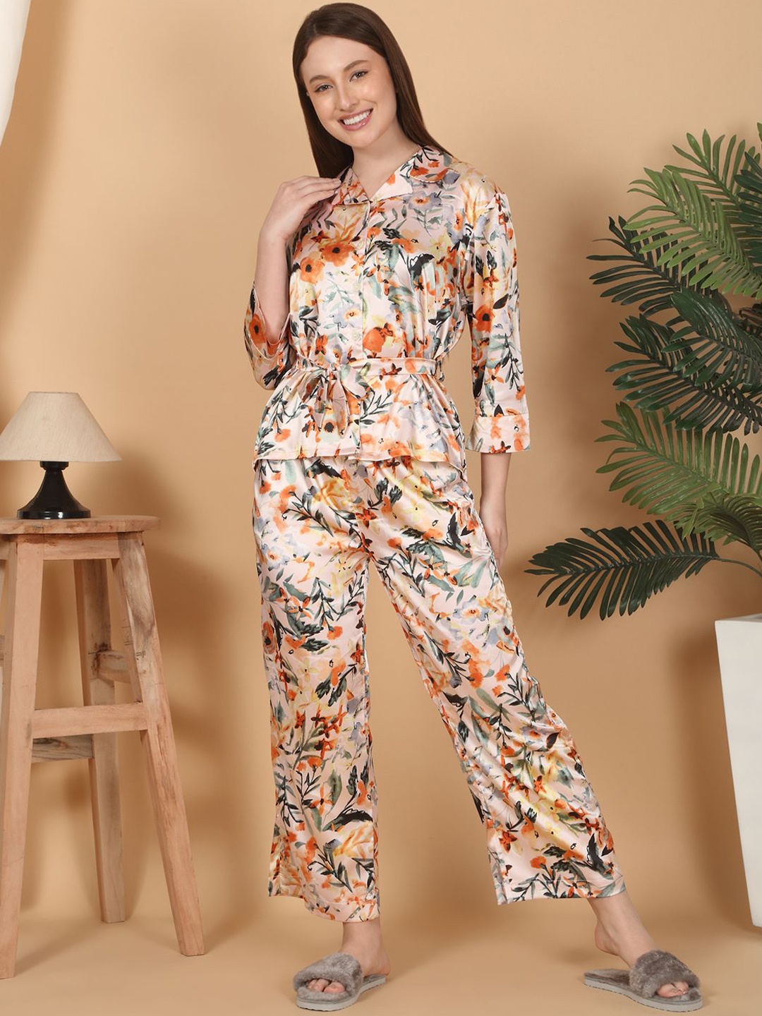 

Sweet Dreams Women Floral Printed Night suit, Peach