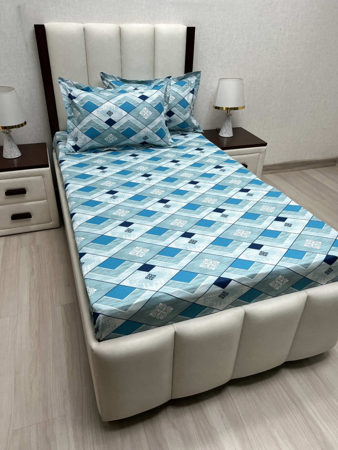 

Pure Decor Cotton Single Bed Size Bedsheet With 2 Pillow Covers 1.73m X 2.36m, Blue