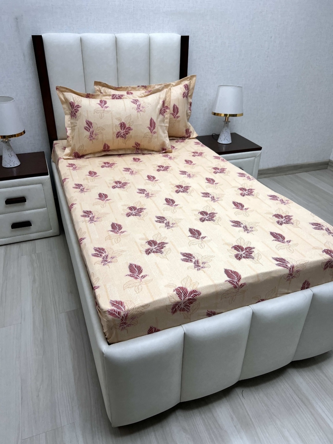 

Pure Decor Cotton Single Bed Size Bedsheet With 2 Pillow Covers 1.73m X 2.36m, Beige