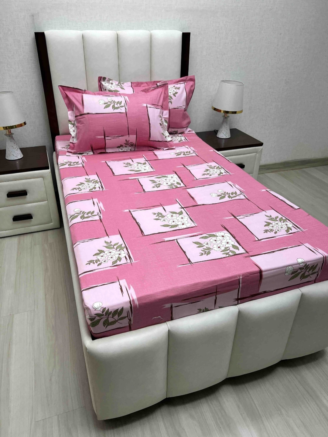 

Pure Decor Cotton Single Bed Size Bedsheet With 2 Pillow Covers 1.73m X 2.36m, Pink