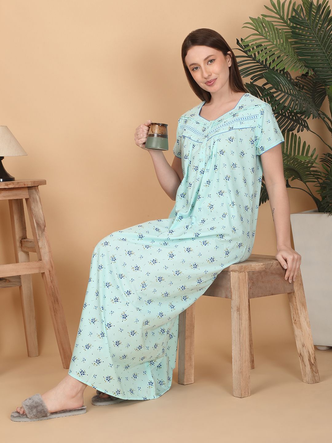 

Sweet Dreams Women Floral Printed Maxi Nightdress, Blue