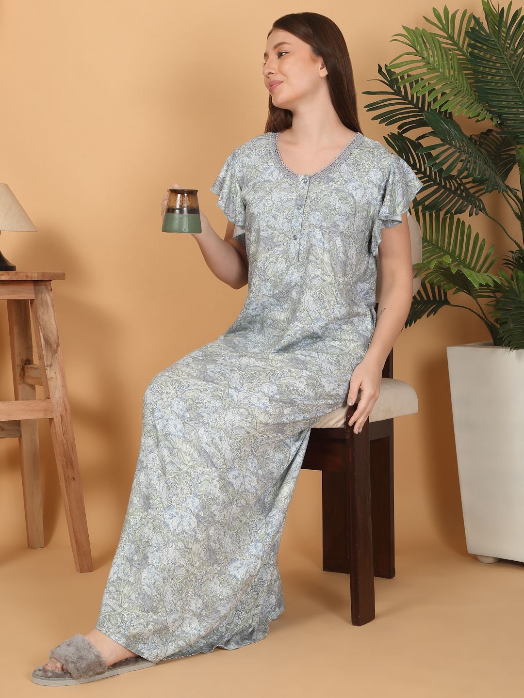 

Sweet Dreams Women Printed Maxi Nightdress, Grey