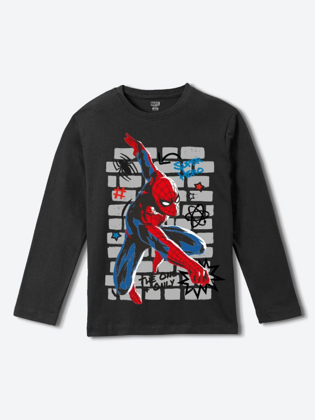 

Wear Your Mind Boys Spider-Man Graphic Printed Round Neck Pure Cotton T-shirt, Navy blue