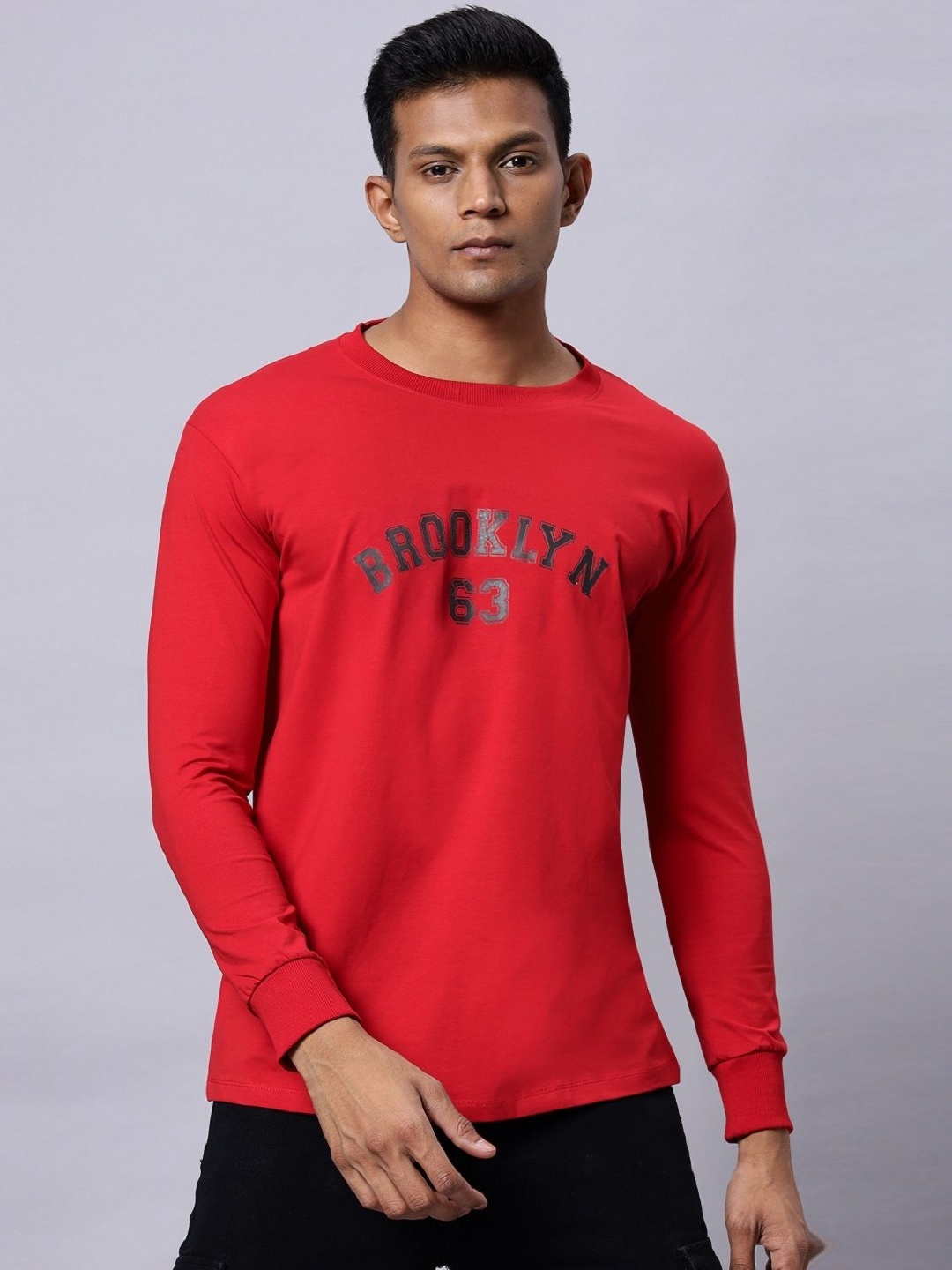 

N AND J Men Typography Printed Round Neck Cotton T-shirt, Red