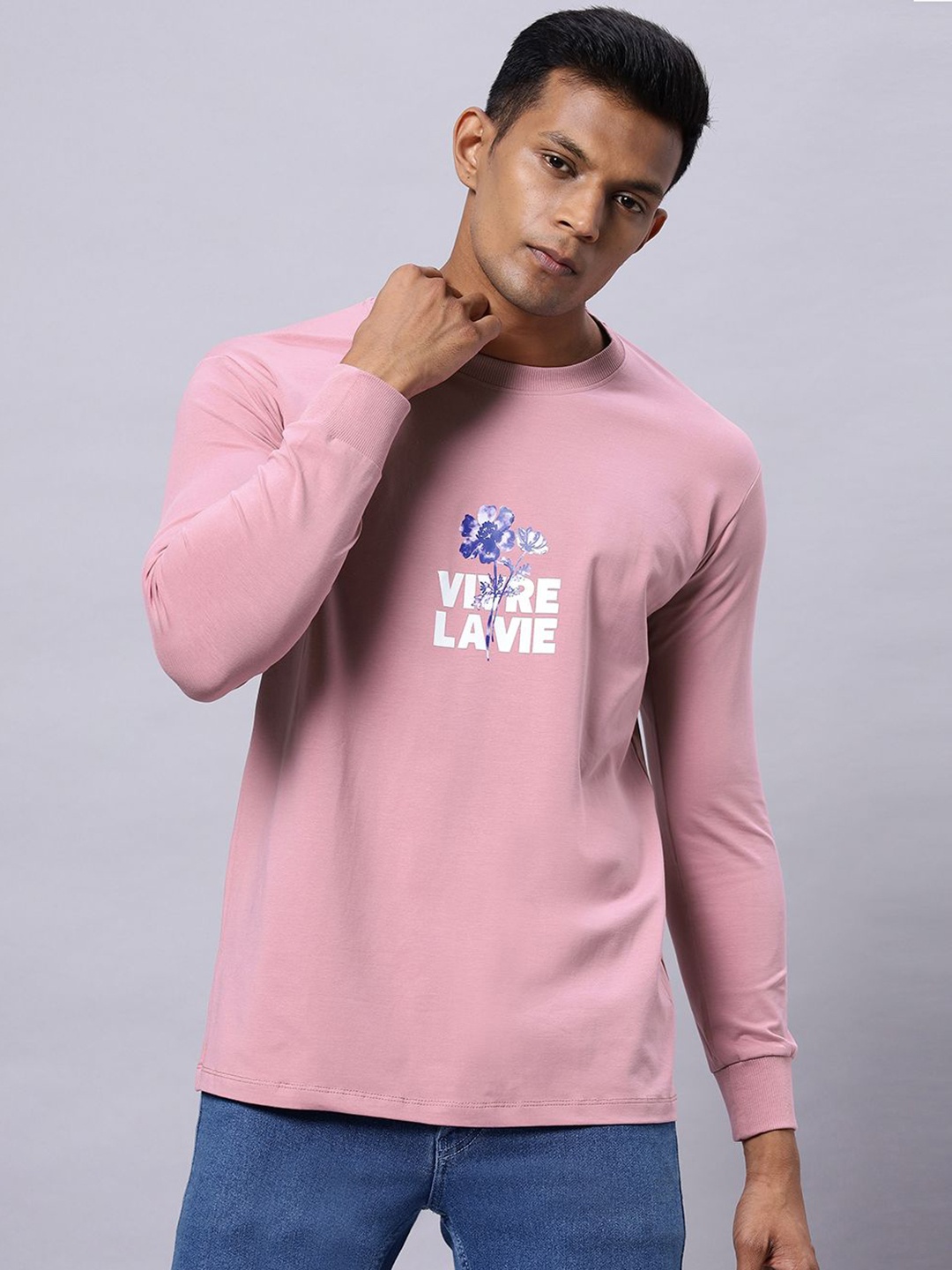 

N AND J Men Typography Printed Round Neck Cotton T-shirt, Lavender