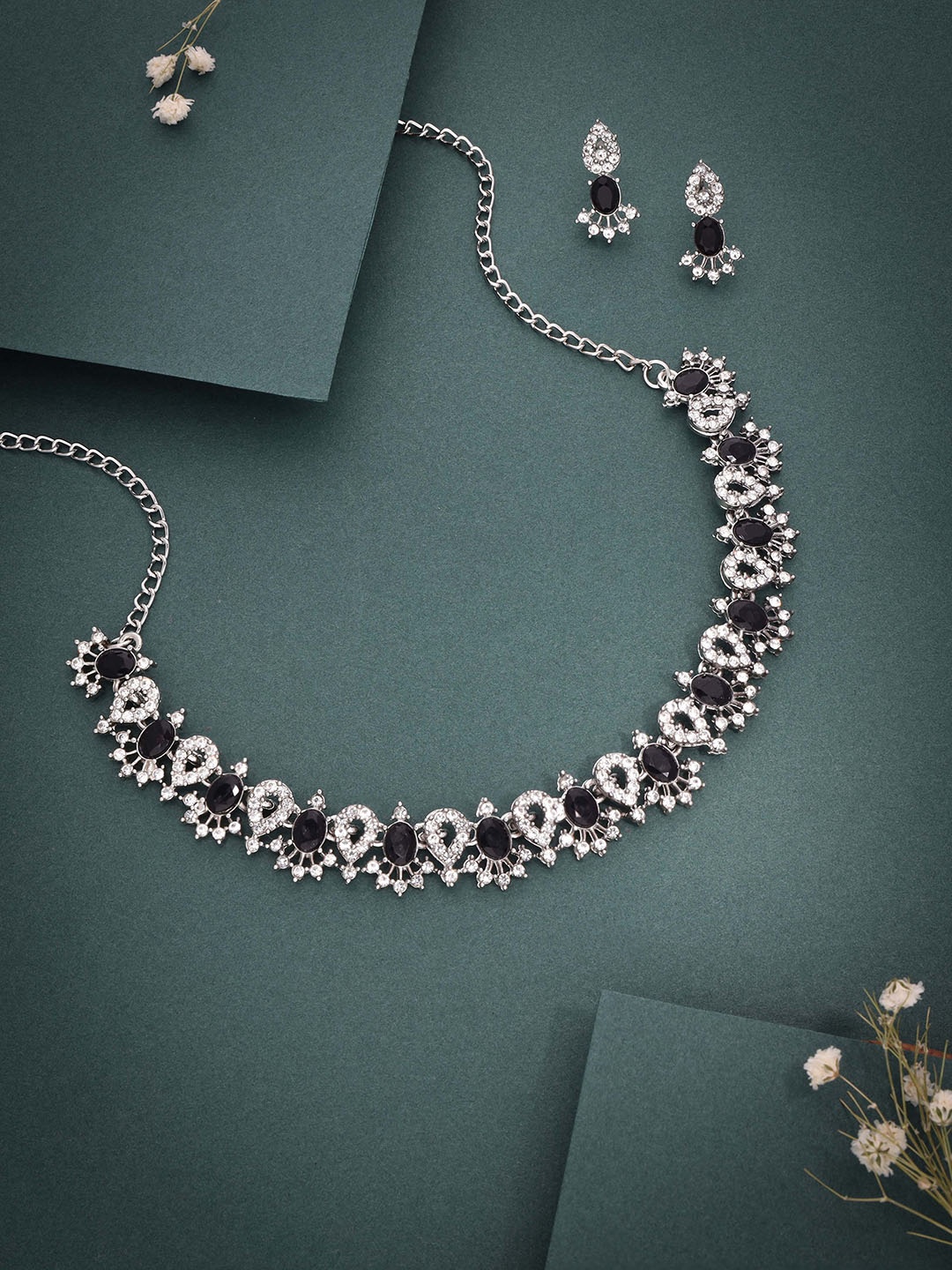 

Lyriss Silver-Plated Stone-Studded Jewellery Set