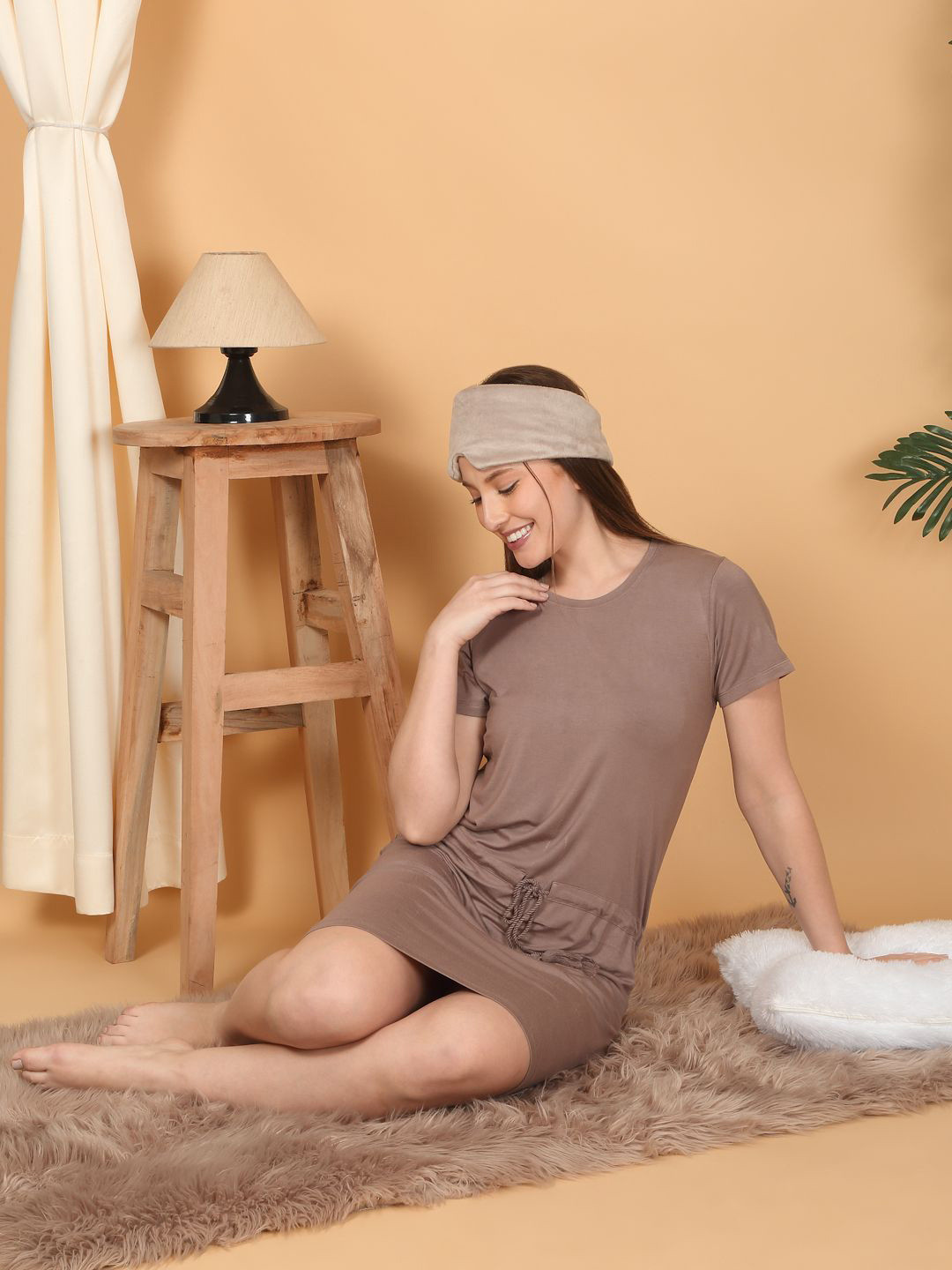 

Sweet Dreams Women Round Neck Nightdress, Taupe