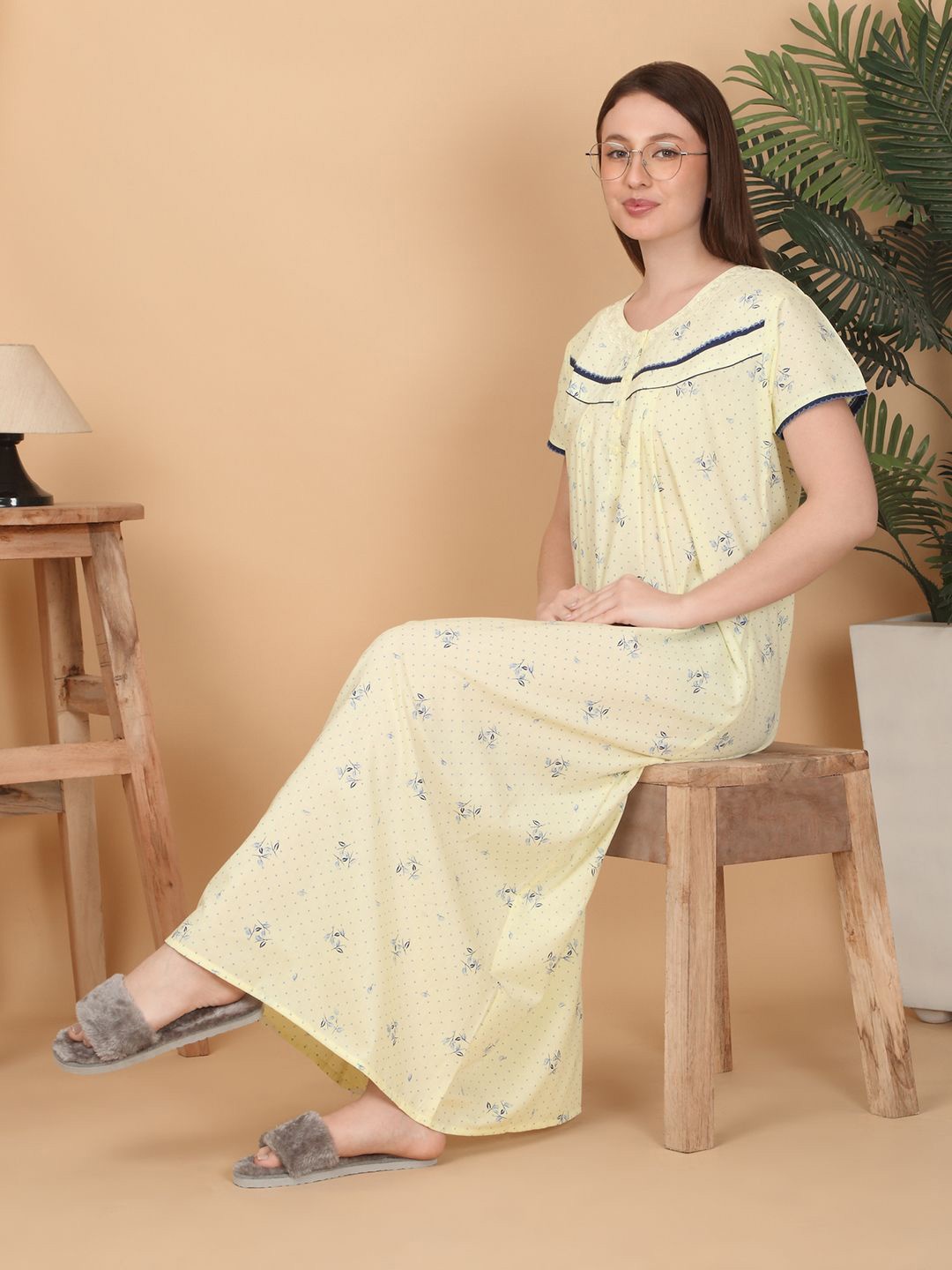 

Sweet Dreams Women Printed Maxi Nightdress, Yellow