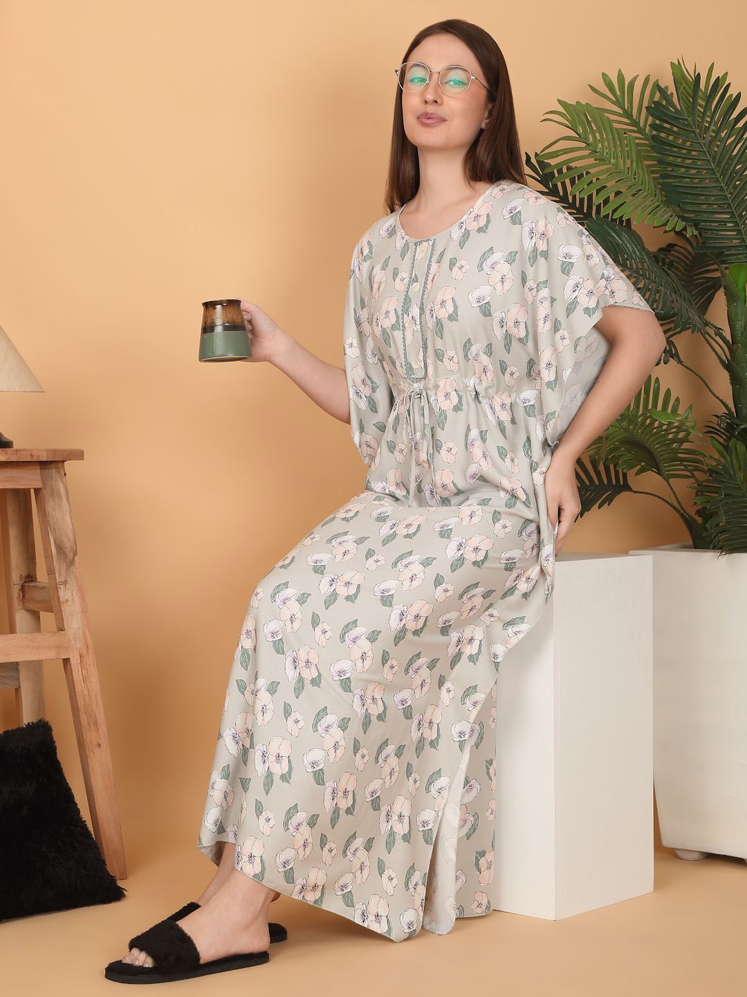 

Sweet Dreams Women Floral Printed Maxi Nightdress, Green