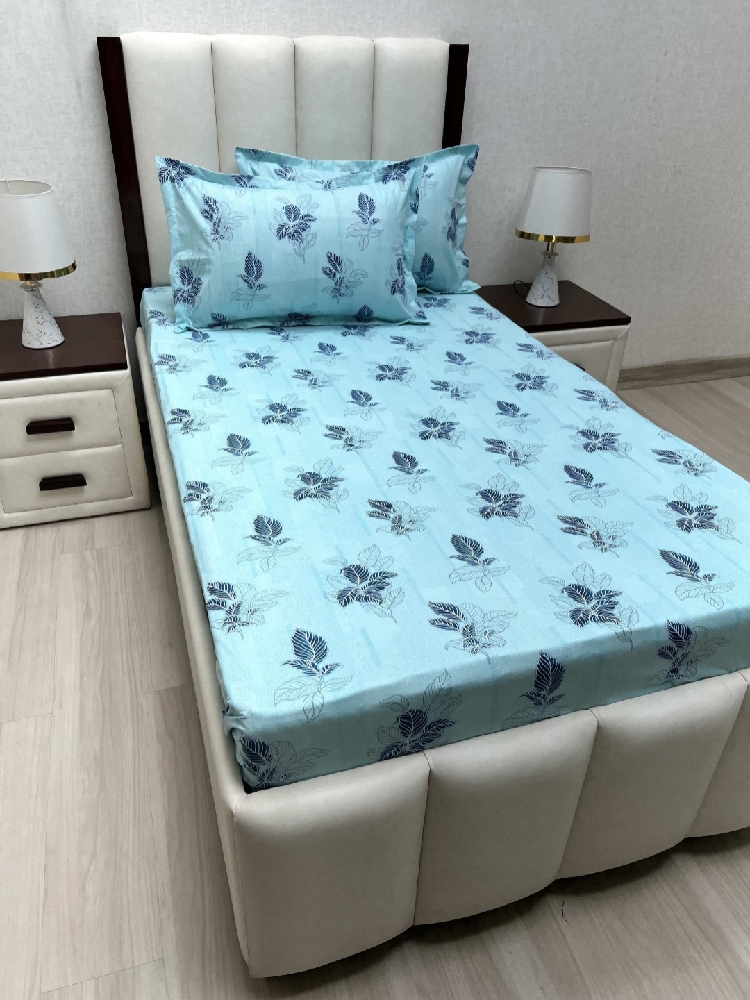 

Pure Decor Cotton Single Bed Size Bedsheet With 2 Pillow Covers 1.73m X 2.36m, Blue