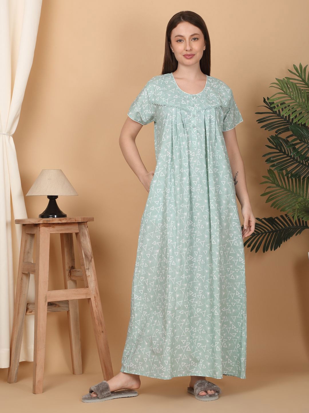 

Sweet Dreams Women Printed Maxi Nightdress, Green