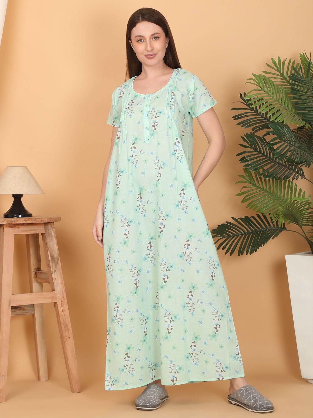 

Sweet Dreams Women Printed Maxi Nightdress, Green