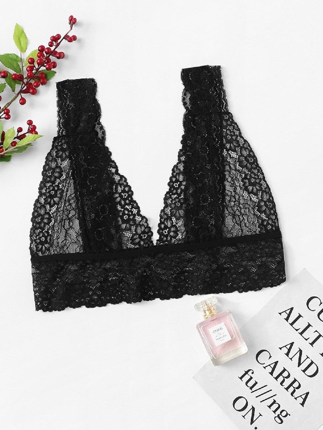 

LULU & SKY Women Floral Medium Coverage Bra, Black