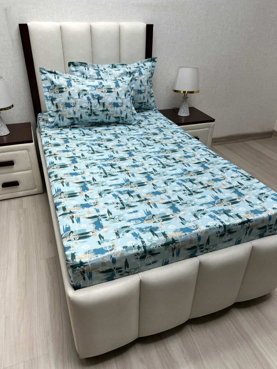 

Pure Decor Cotton Single Bed Size Bedsheet With 2 Pillow Covers 1.73m X 2.36m, Blue