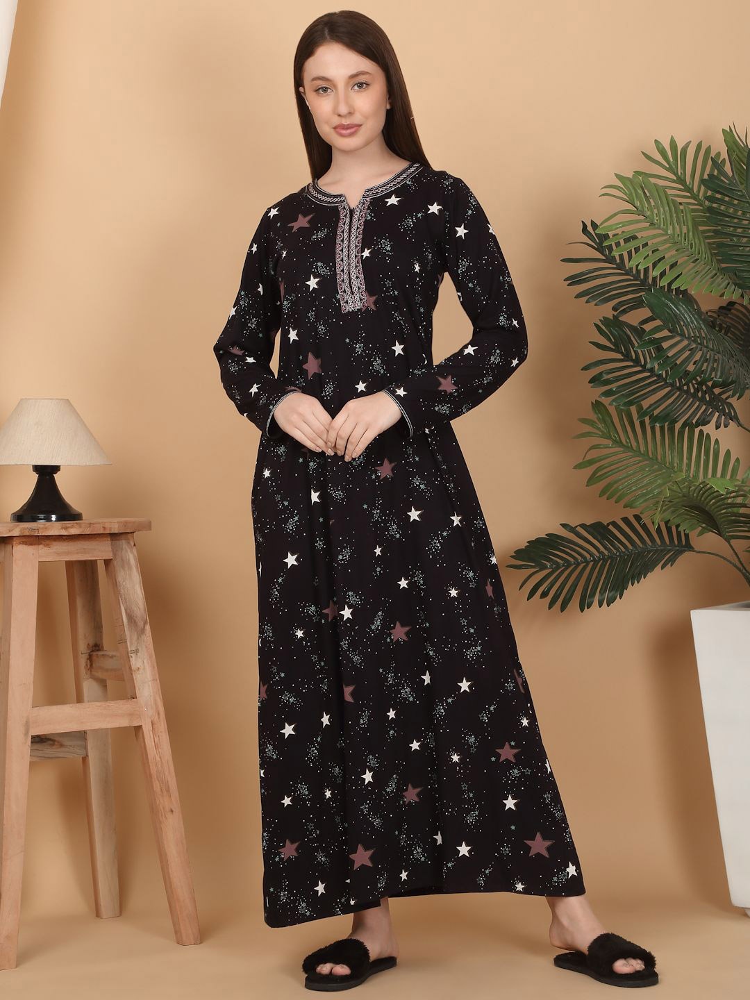 

Sweet Dreams Women Printed Maxi Nightdress, Black