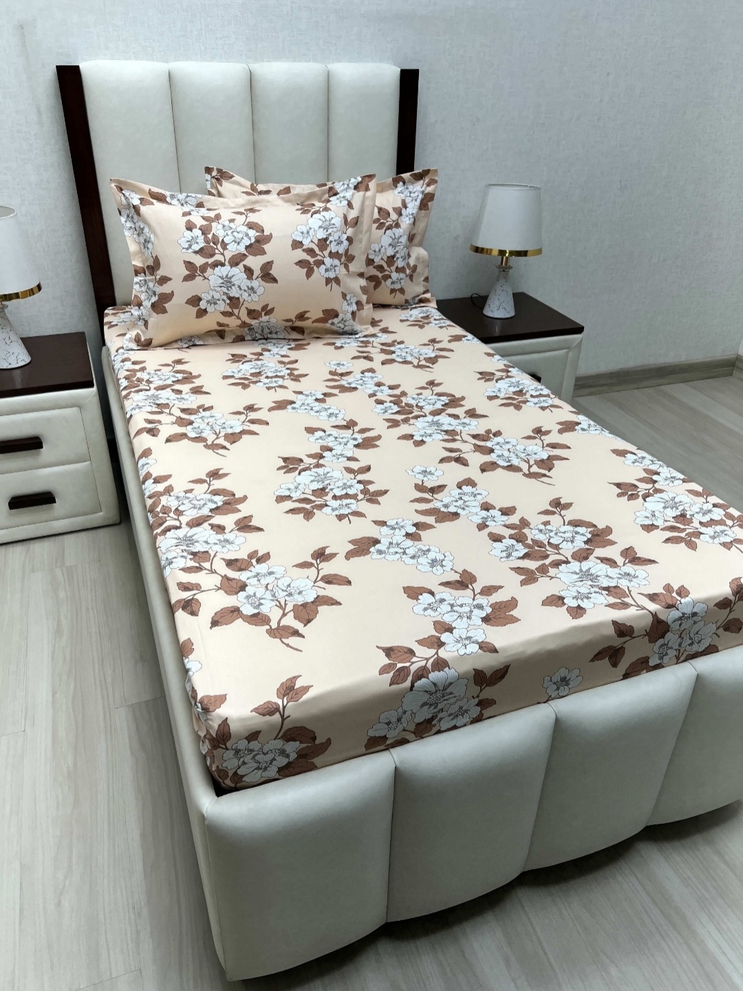 

Pure Decor Cotton Single Bed Size Bedsheet With 2 Pillow Covers 1.73m X 2.36m, Peach