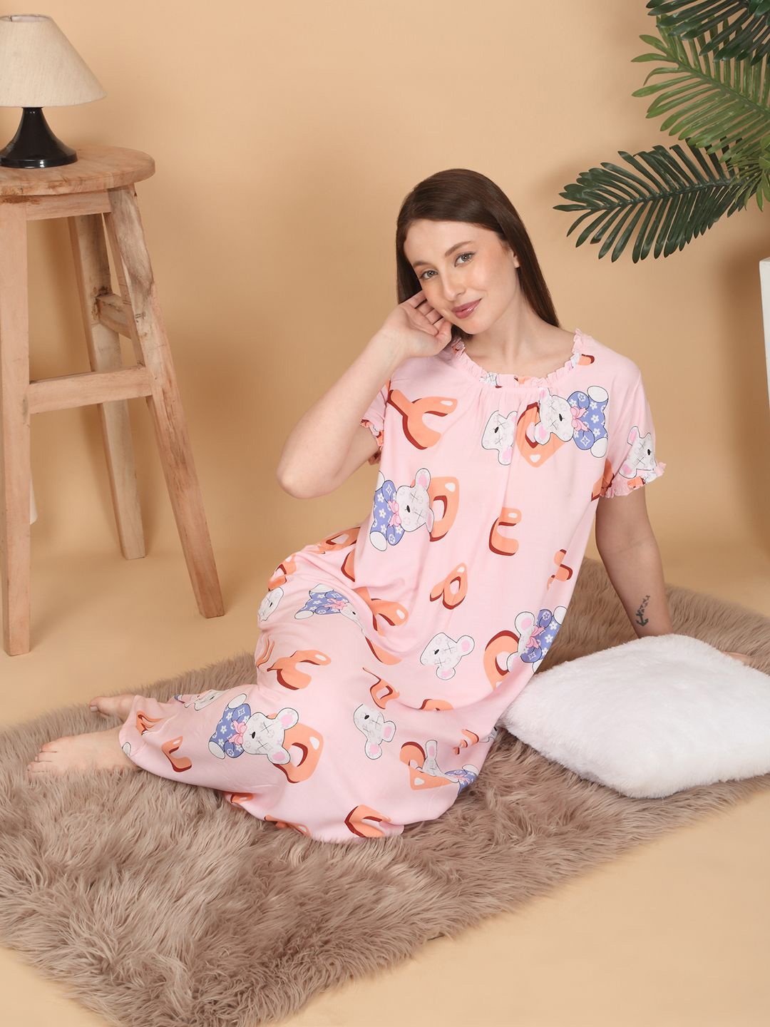 

Sweet Dreams Women Printed Nightdress, Peach