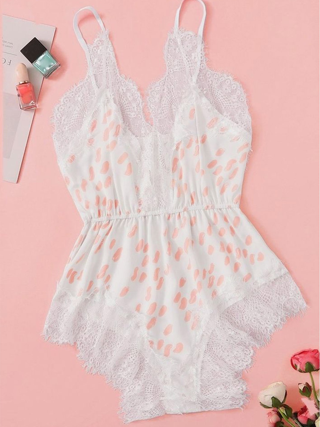 

LULU & SKY Women Self-Design V-Neck Baby Doll, White