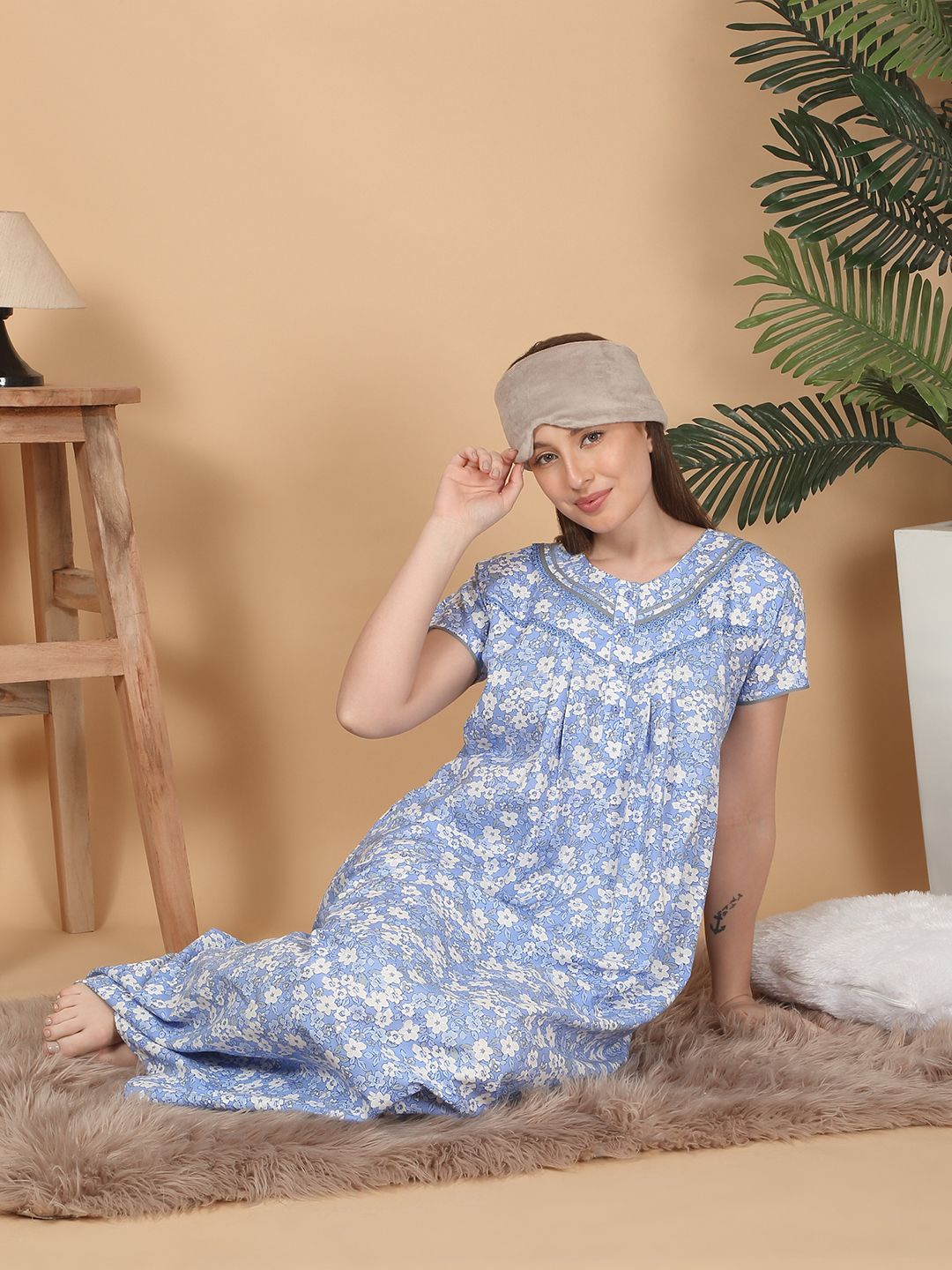 

Sweet Dreams Women Printed Maxi Nightdress, Blue