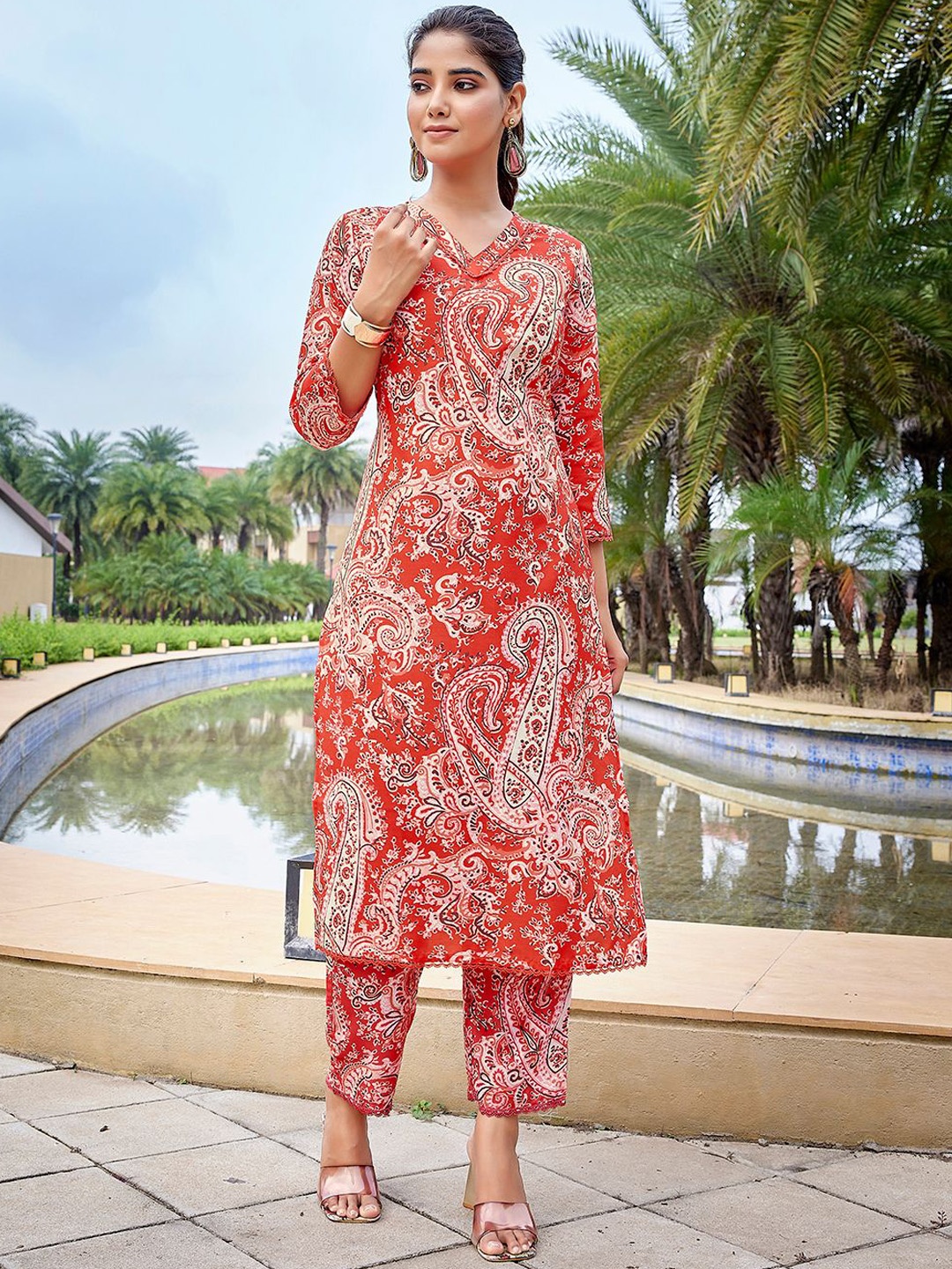 

Royal Export Floral Printed Tunic With Trousers, Red