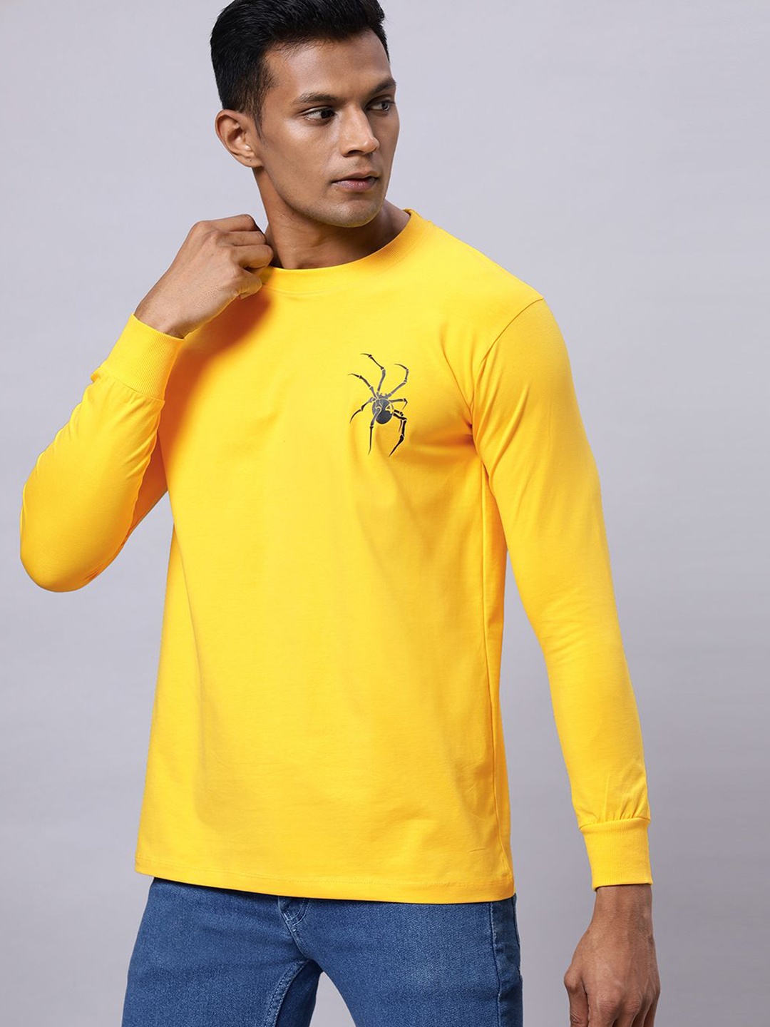

N AND J Men Graphic Printed Round Neck Cotton T-shirt, Yellow