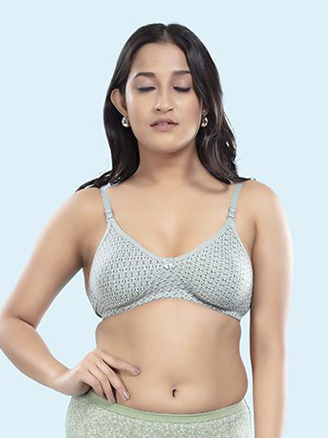 

BOLD & BAE Women Everyday Geometric Printed Full Coverage Cotton Bra, Green